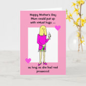 Funny Virtual Hugs Prosecco Muttertag Karte (Gelbe Blume)