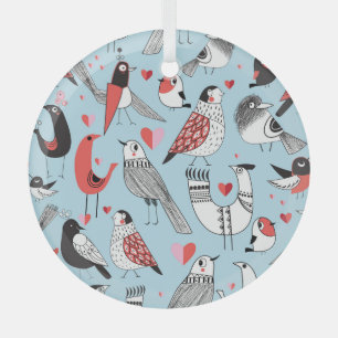 Funny Vogel Illustrationen, Grafik nahtlos. Ornament Aus Glas