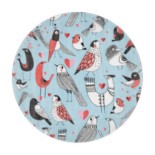 Funny Vogel Illustrationen, Grafik nahtlos. Schneidebrett