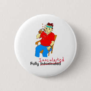 Funny voll geimpft Cartoon Männchen 6 cm Runde Bad Button