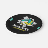 Funny Volleyball Boy Birthday Pappteller (Schrägansicht)