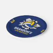 Funny Volleyball Boy Birthday Pappteller (Schrägansicht)