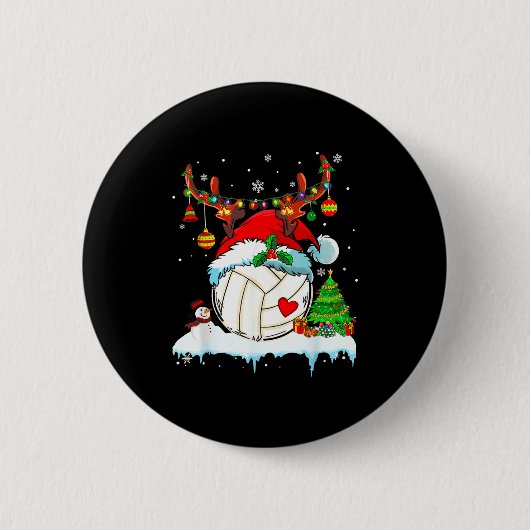 Funny Volleyball Christmas Reindeer Santa Hat Ligh Button (Vorderseite)