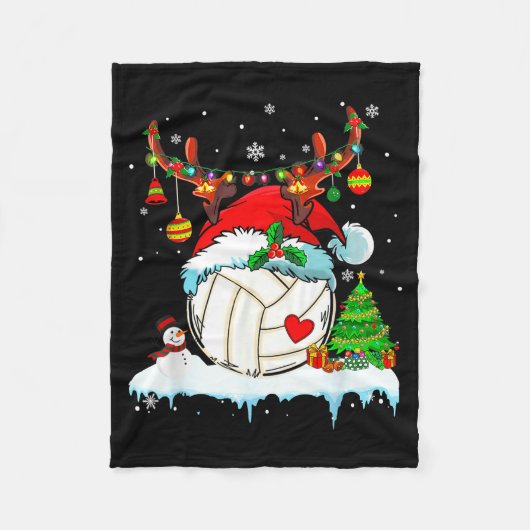 Funny Volleyball Christmas Reindeer Santa Hat Ligh Fleecedecke (Vorderseite)