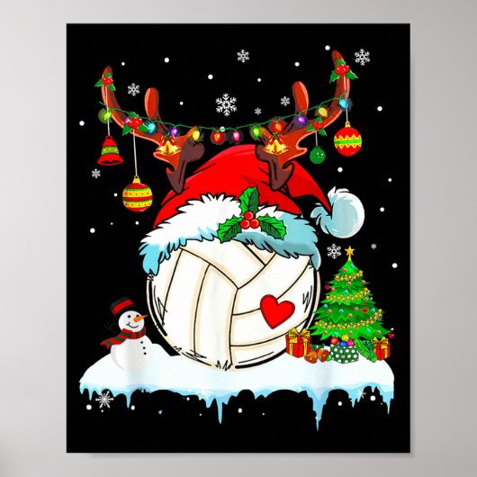 Funny Volleyball Christmas Reindeer Santa Hat Ligh Poster (Vorne)