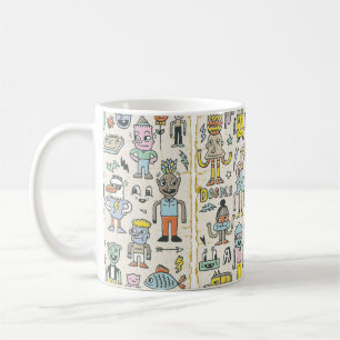 Funny Wacky Doodle Characters Set 2. Vintag Text Kaffeetasse
