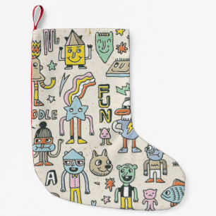 Funny Wacky Doodle Characters Set 2. Vintag Text Kleiner Weihnachtsstrumpf