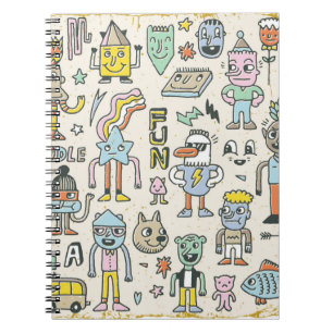 Funny Wacky Doodle Characters Set 2. Vintag Text Notizblock