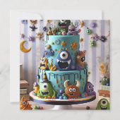 FUNNY WACKY MONSTER CAKE BIRTHDAY EINLADUNG (Vorderseite)