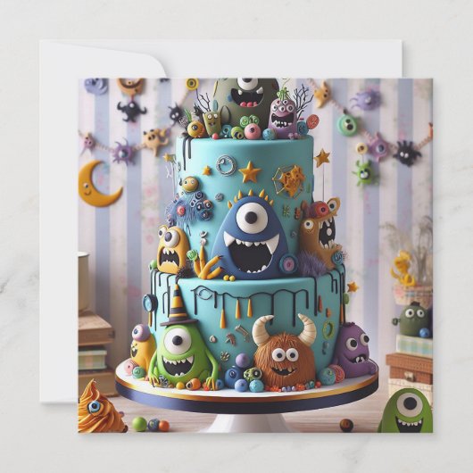 FUNNY WACKY MONSTER CAKE BIRTHDAY EINLADUNG (Vorderseite)