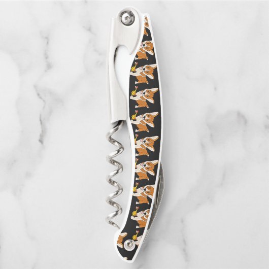 Funny Walisischer Korgi Hund mit Kautschukhähnchen Kellnermesser (Vorderseite)