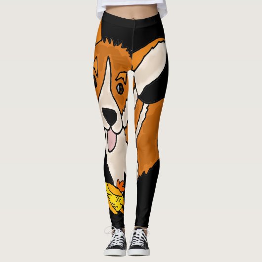 Funny Walisischer Korgi Hund mit Kautschukhähnchen Leggings (Vorderseite)
