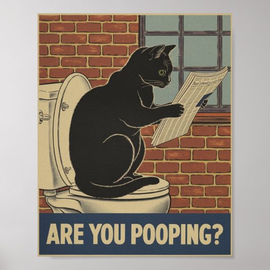 Funny Wall Art - Kacke du? Katze auf Toilette Poster (Vorne)