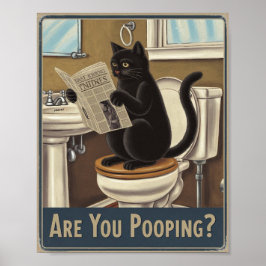 Funny Wall Art - Kacke du? Katze auf Toilette Poster