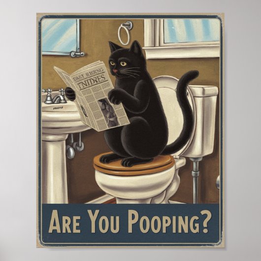 Funny Wall Art - Kacke du? Katze auf Toilette Poster (Vorne)