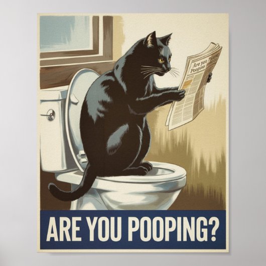 Funny Wall Art - Kacke du? Katze auf Toilette Poster (Vorne)