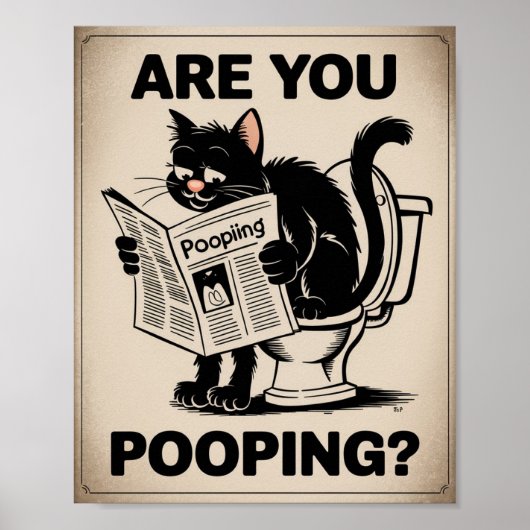 Funny Wall Art - Kacke du? Katze auf Toilette Poster (Vorne)
