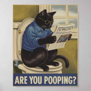 Funny Wall Art - Kacke du? Katze auf Toilette Poster