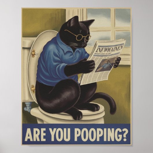 Funny Wall Art - Kacke du? Katze auf Toilette Poster (Vorne)