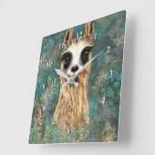 Funny Wall Clock Curious Playful Llama - Smile Quadratische Wanduhr (Winkel)