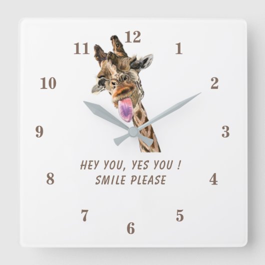 Funny Wall Clock Spielerisches Girafflächeln - Dei Quadratische Wanduhr (Vorderseite)