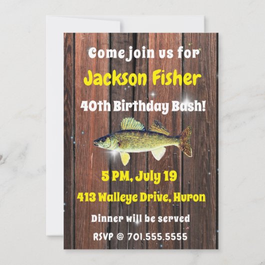 Funny Walleye Fisherman's Birthday Einladung (Rückseite)