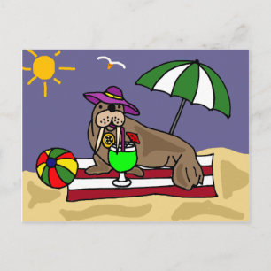 Funny Walrus am Strand Art Postkarte