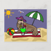 Funny Walrus am Strand Art Postkarte (Vorderseite)