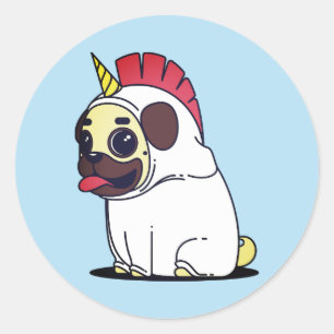 Funny Wanna Be Unicoron Mops Halloween Kostümhund Runder Aufkleber