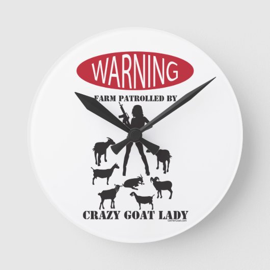 FUNNY Warning Farm Patroulliert von Crazy Goat LAd Runde Wanduhr (Vorderseite)