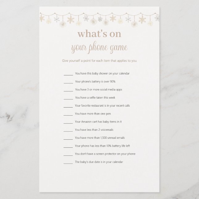 Funny Was ist auf deinem Handy Baby Shower Game (Vorderseite)