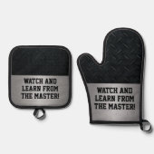 Funny Watch and Learn Cooking Joke Ofenhandschuh & Topflappen-Set (Vorderseite)