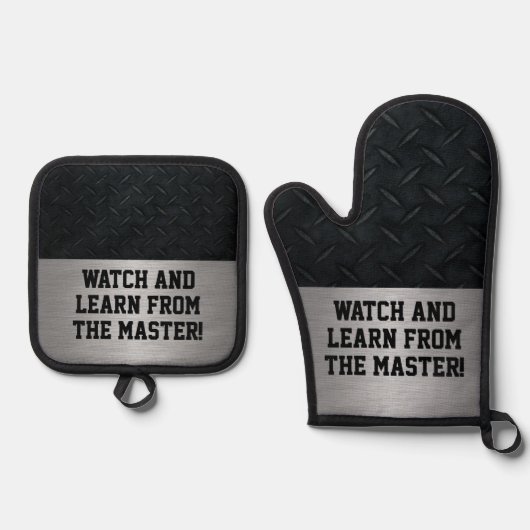 Funny Watch and Learn Cooking Joke Ofenhandschuh & Topflappen-Set (Vorderseite)