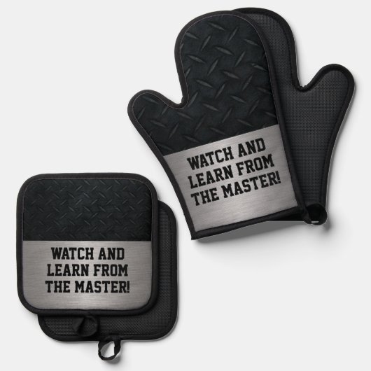 Funny Watch and Learn Cooking Joke Ofenhandschuh & Topflappen-Set (Vorderseite/Rückseite)