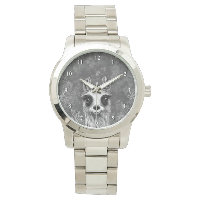 Funny Watch mit Curious Llama Armbanduhr (Vorderseite)