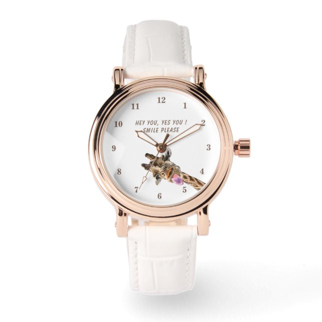 Funny Watch with Playful Giraffe - Lächeln Armbanduhr (Vorderseite)