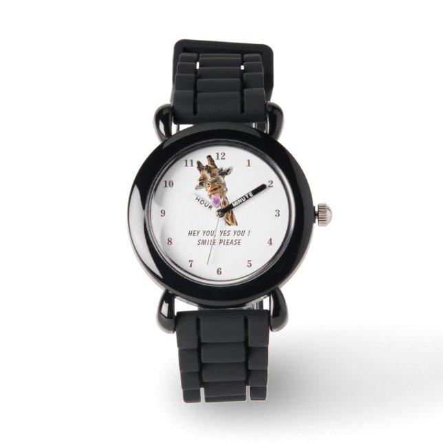 Funny Watch with Playful Giraffe - Lächeln Armbanduhr (Vorderseite)