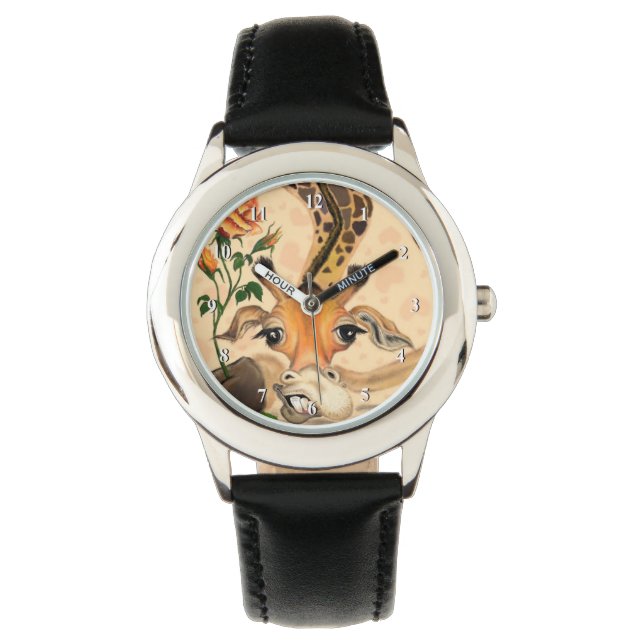 Funny Watch with Romantic Giraffe - Gentleman Armbanduhr (Vorderseite)
