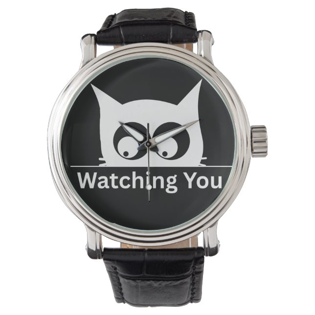 Funny Watching You Cat Cute Minimal Armbanduhr (Vorderseite)