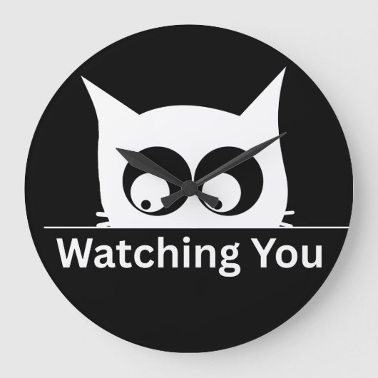Funny Watching You Cat Cute Minimal Große Wanduhr (Vorderseite)