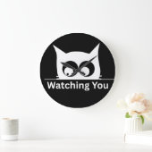 Funny Watching You Cat Cute Minimal Große Wanduhr (Zuhause)