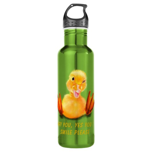 Funny Water Flasche mit Happy Duck - Custom Text Edelstahlflasche (Vorderseite)