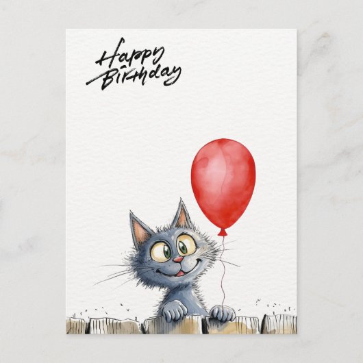 funny watercolor birthday card with cat postkarte (Vorderseite)