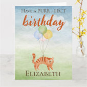 Funny Watercolor Birthday Cat Balloons Card Karte (Gelbe Blume)