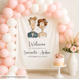 Funny Watercolor Bride Groom Wedding Banner Quirky Wandteppich