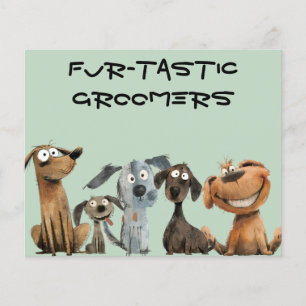 Funny Watercolor Dog Groomer Boutique QR Code Flyer