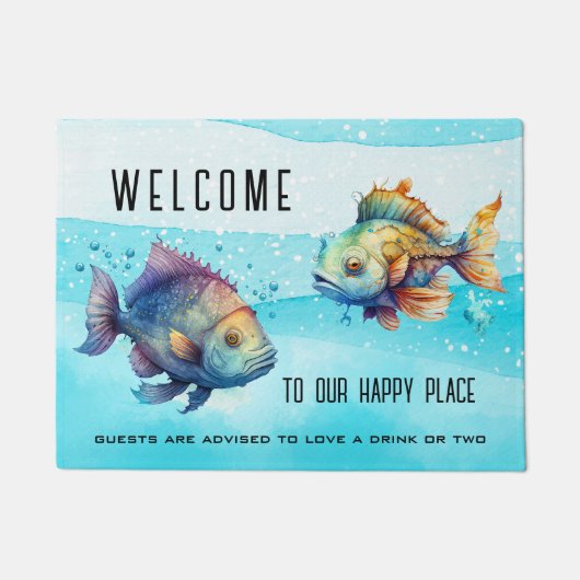 Funny Watercolor Fish Nautic Fußmatte (Vorderseite)