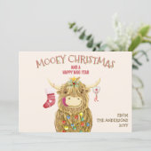 Funny Watercolor Hochland Kuh Weihnachten (Stehend Vorderseite)