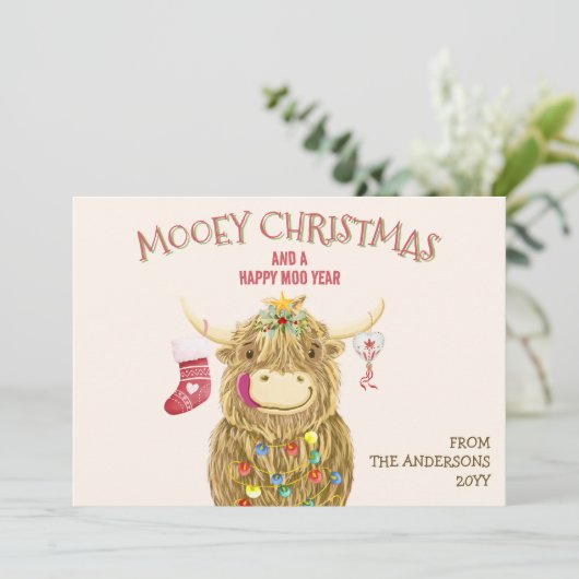 Funny Watercolor Hochland Kuh Weihnachten (Stehend Vorderseite)