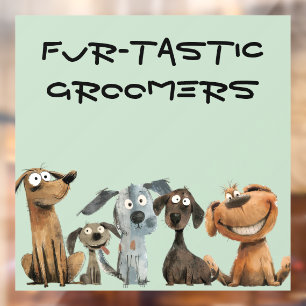 Funny Watercolor Hund Groomer Boutique Blau Fensteraufkleber